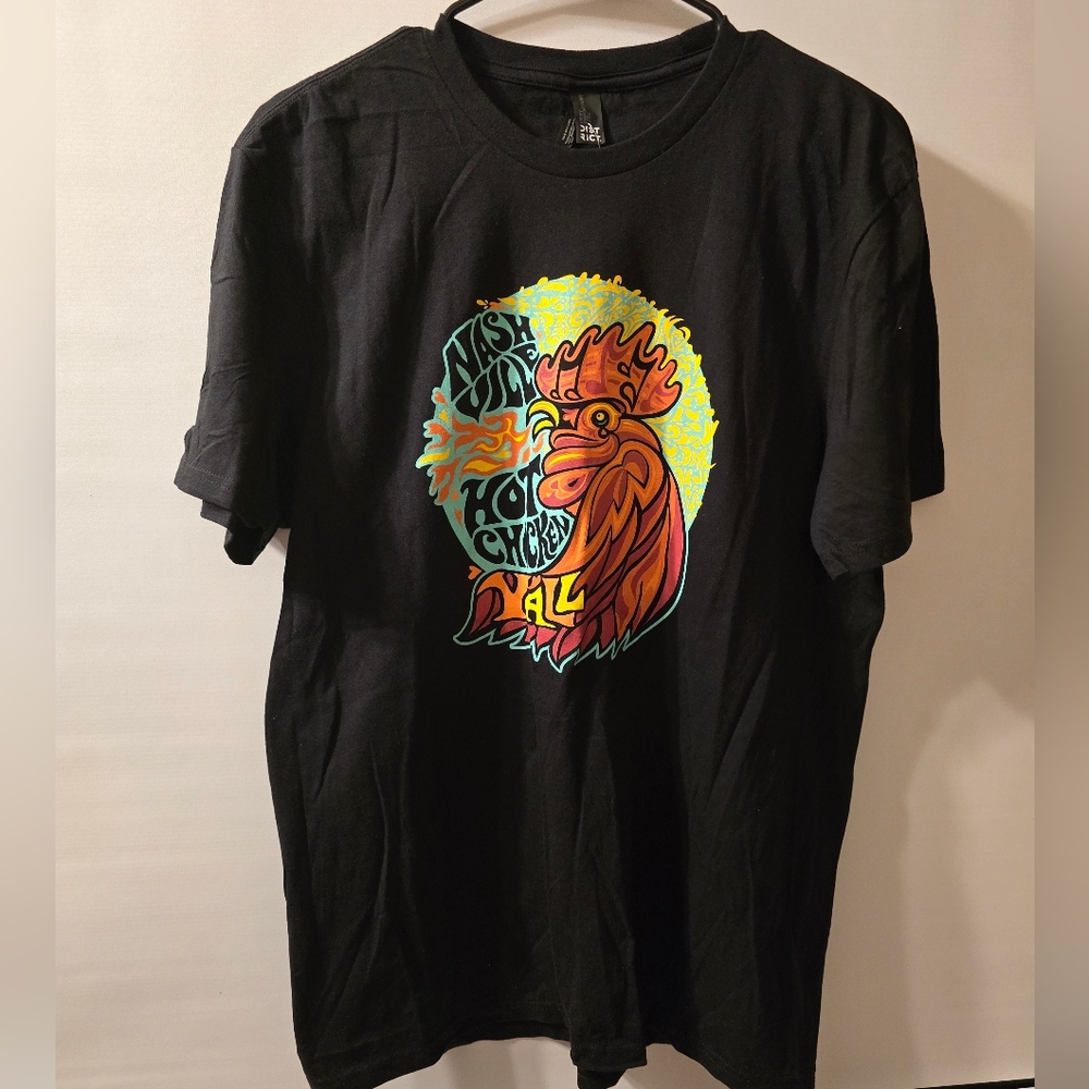 District Black Nashville T-Shirt with Colorful Rooster Graphic